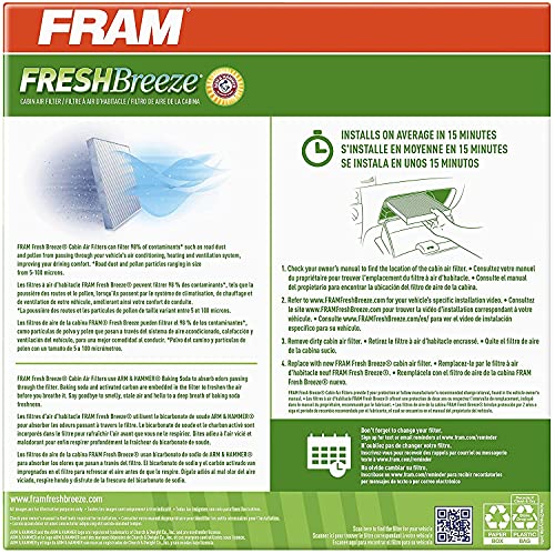 Fram Fresh Breeze Cabin Air Filter Replacement For Car Passenger Compartment W/ Arm And Hammer Baking Soda, Easy Install, Cf12150 For Mazda / Toyota Vehicles #TOP4