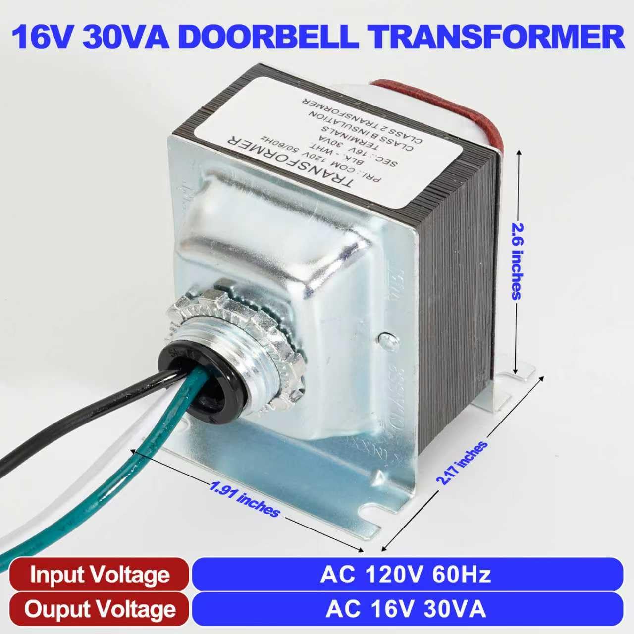 16V 30VA Doorbell Transformer AC Power Supply, Thermostat Power Adapter Hardwired Door Chime Transformer