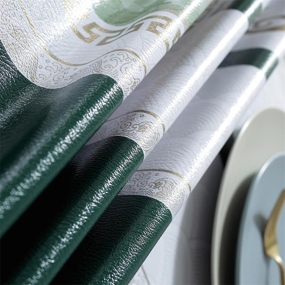 1PC Lotus Style PVC impermeabile antiolio resistente alla trazione non lavabile tovaglietta multi formato tovaglia stampata, verde scuro e bianco, 140,240 cm