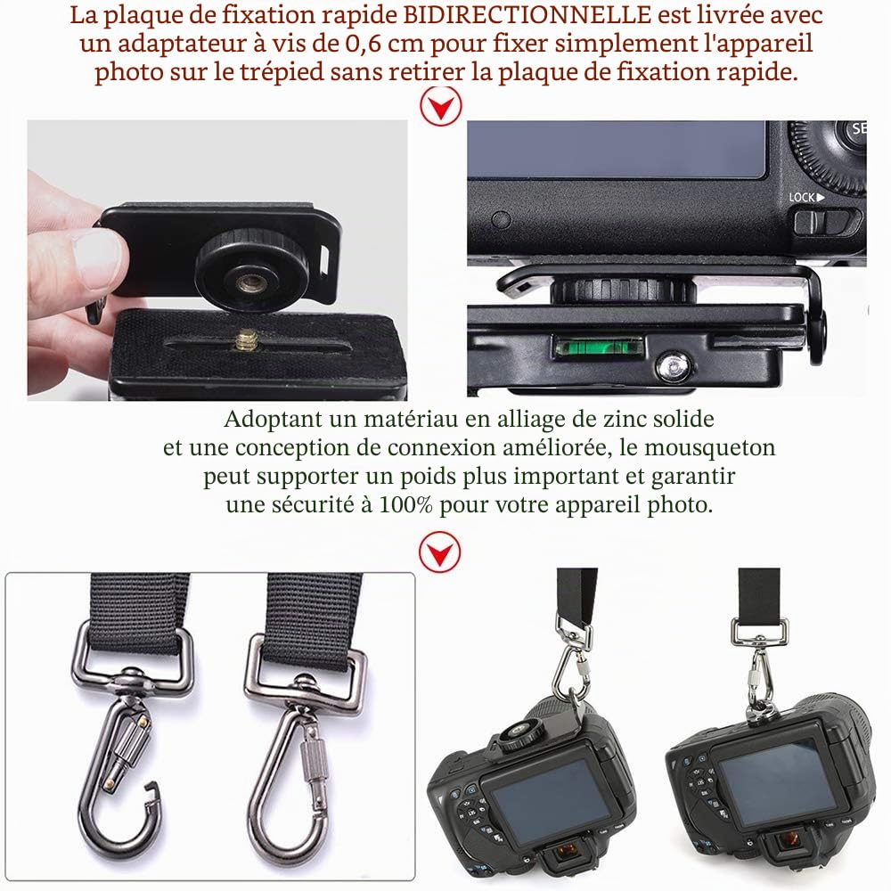 ztowoto Harnais de sangle à double épaule sangle d'attache double caméra réglable à dégagement rapide avec attache de sécurité pour appareil photo reflex numérique