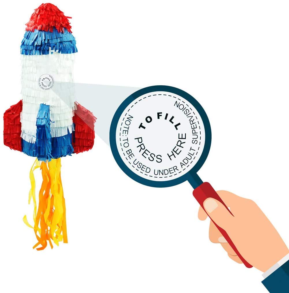 Trendario Pinata Set Rakete, Pinjatta + Stab + Augenmaske, Ideal zum Befüllen mit Süßigkeiten und Geschenken - Piñata für Kindergeburtstag Spiel, Geschenkidee, Party, Hochzeit