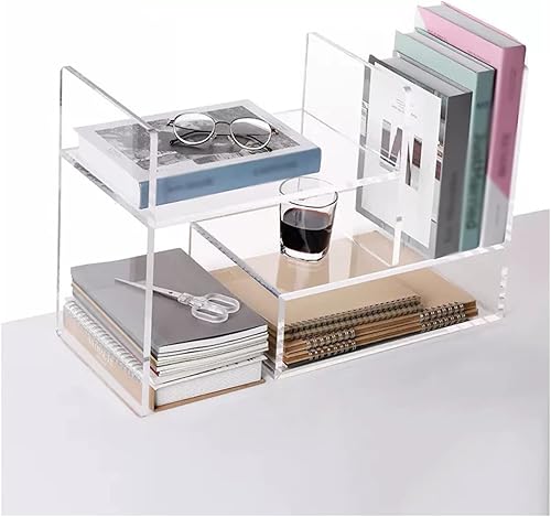 Estantería para dormitorio, estantería de escritorio transparente expandible, pequeña, ajustable, de acrílico, organizador de escritorio, para