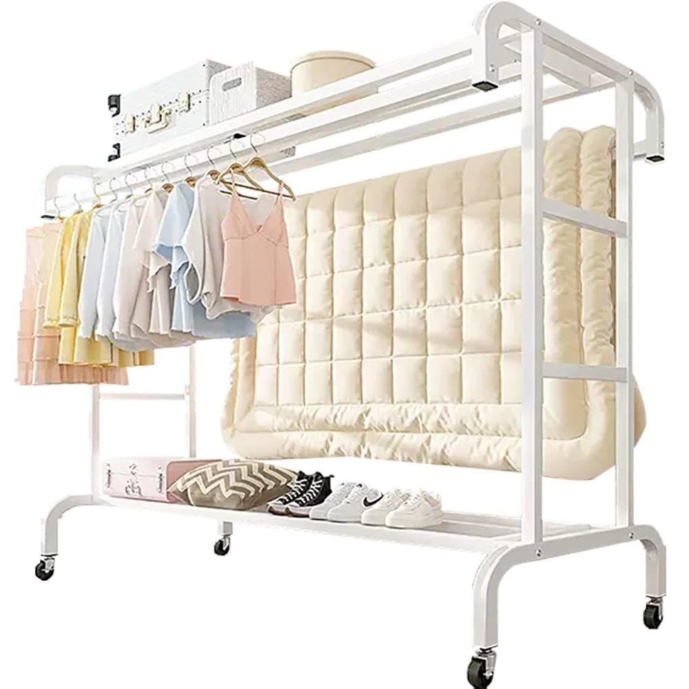 Aycdl C Heavy-Duty Metal Lothing Rack With Double Rods Multifunctional Rolling Garment Stand For Bedroom 100Kg Apacity Available In 80/100/120/150Cm For Lothes & Bag,-120X50x150cm