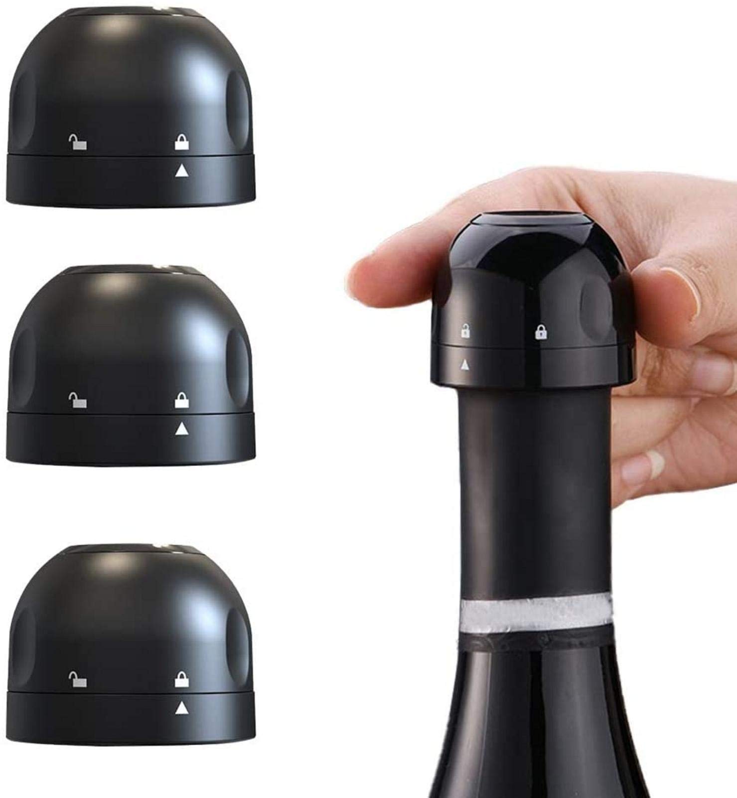 Wateralone Black 4 Pcs Champagne Stopper Wine Bottle Stopper Air Tight Sparkling Wine Saver, Leak Proof Bottle Sealer, Reusable, Cork Replacement, Prolong Wine Fresh (Black)