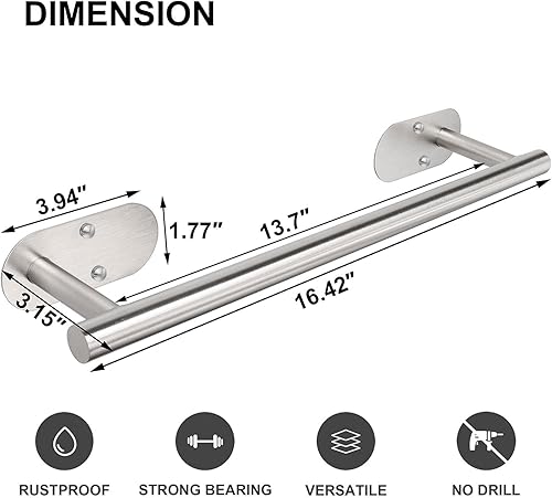Miniatura 6 de TocTen Toallero de baño autoadhesivo, toallero para baño, soporte para toallas de baño de acero inoxidable a prueba de óxido, sin daños, barra de