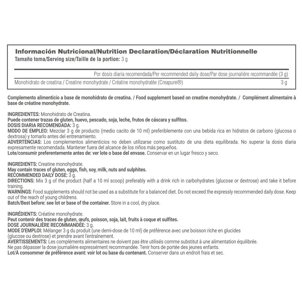 MASmusculo - Creatina Monohidratada Creapure 500g - Máxima Pureza y Eficacia - En Polvo - Sin Azúcar - Reduce la Fatiga - Recuperador Muscular - Aumenta Masa Muscular - Sabor Neutro
