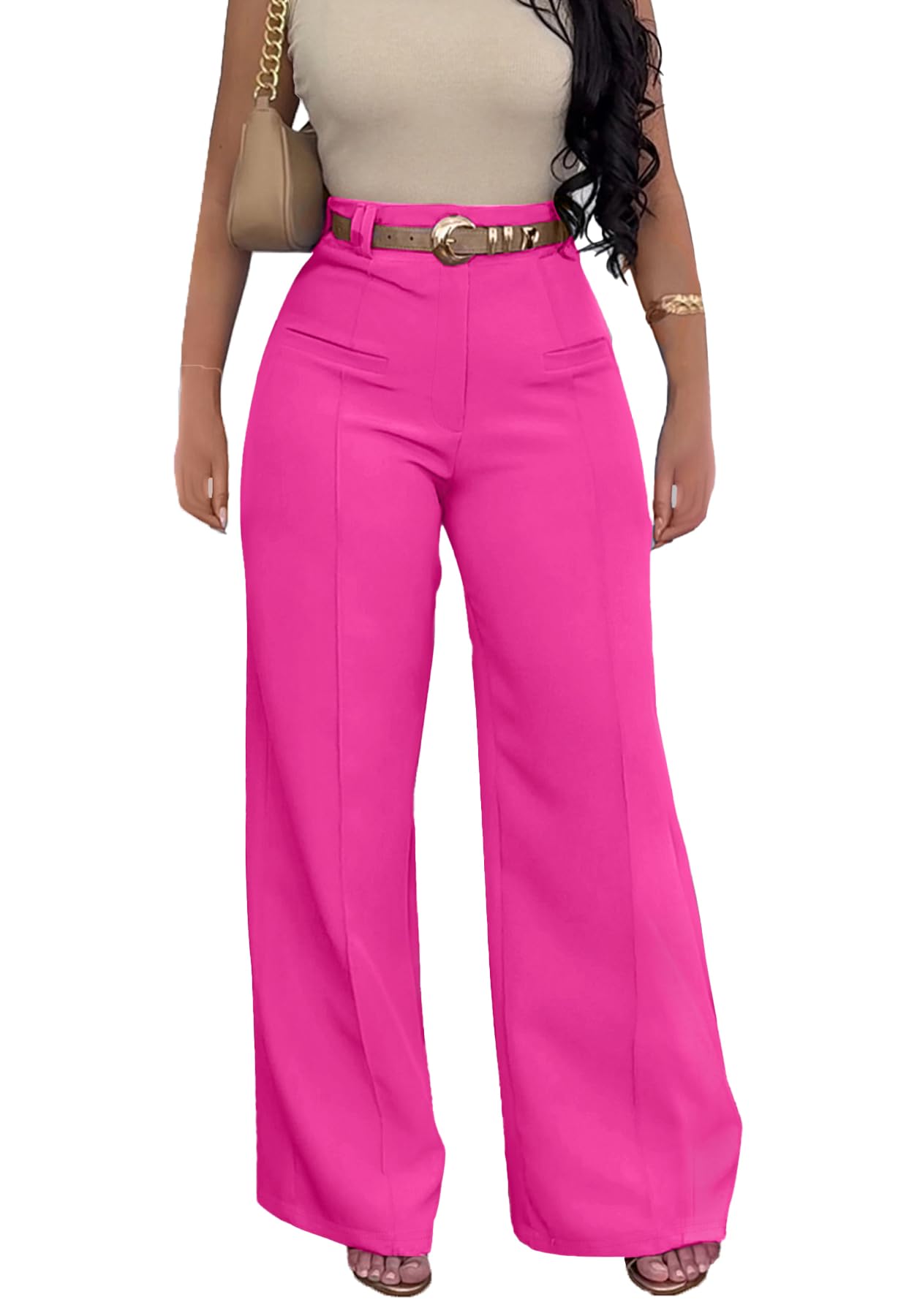 LAJIOJIO Womens Dress Pants High Waisted Wide Leg Pants Straight Leg Stretchy Work Teacher Pants