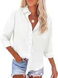 Womens Button Down Shirts Cotton Linen Long Sleeve Dress Shirts Casual Summer Tops Work Blouses with Pockets