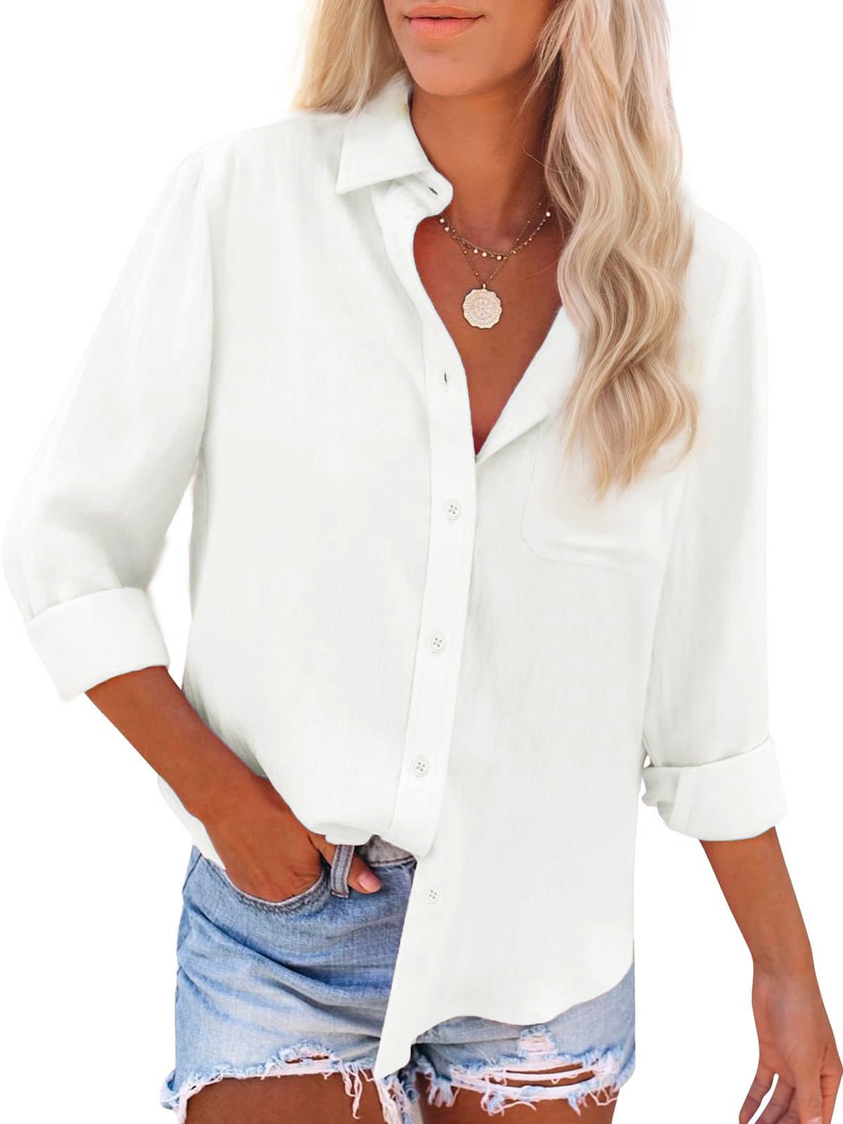 IPMQ Women's Button Down Linen Shirt