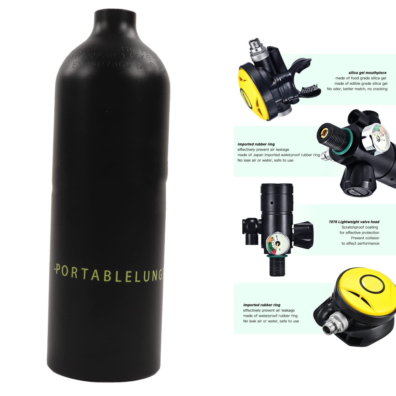 Zooke Kit de Tanque de Oxígeno de Buceo Portátil, Sistema de Descompresión de Alta Estabilidad Conjunto de Tanque de Oxígeno de Buceo con Tubo de Goma para Playa