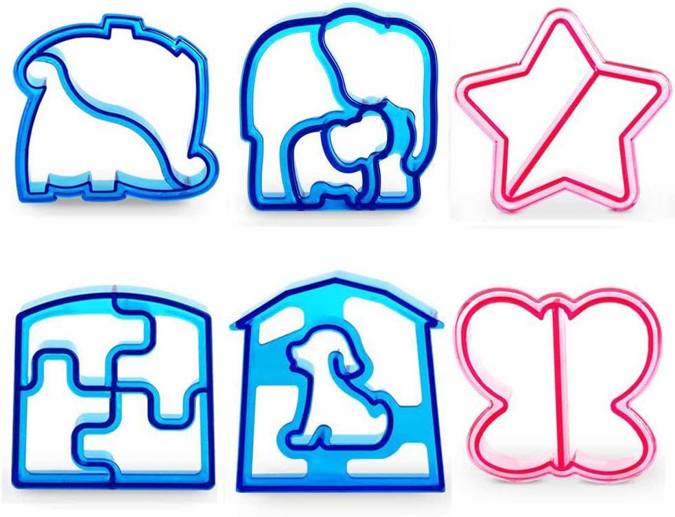 6 Pack Sandwich Cutters and Bread Crust Shape Remover for Kids, DesignerBox Animals Shapes Cake Sandwich Bread Mold Toast Mould Hand Tools DIY Sandwich Slicer Maker Kit - Colour Random (6 Pack-B)