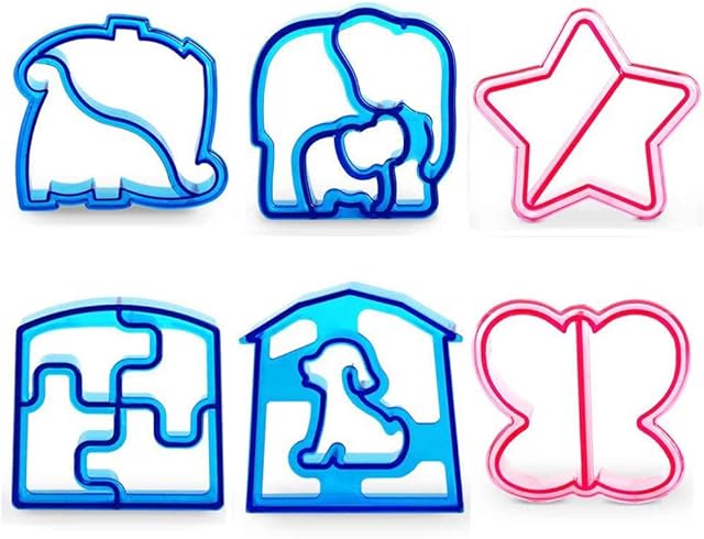 6 Pack Sandwich Cutters and Bread Crust Shape Remover for Kids, DesignerBox Animals Shapes Cake Sandwich Bread Mold Toast Mould Hand Tools DIY Sandwich Slicer Maker Kit - Colour Random (6 Pack-B)