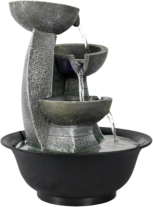 Handunmi 10.6''H 3-Tier Relaxation Indoor Tabletop Waterfall Fountain with LED Lights Desktop Fountains Calming Sound for Home Office Bedroom Decor (Grey, 15.7inch) : Home & Kitchen