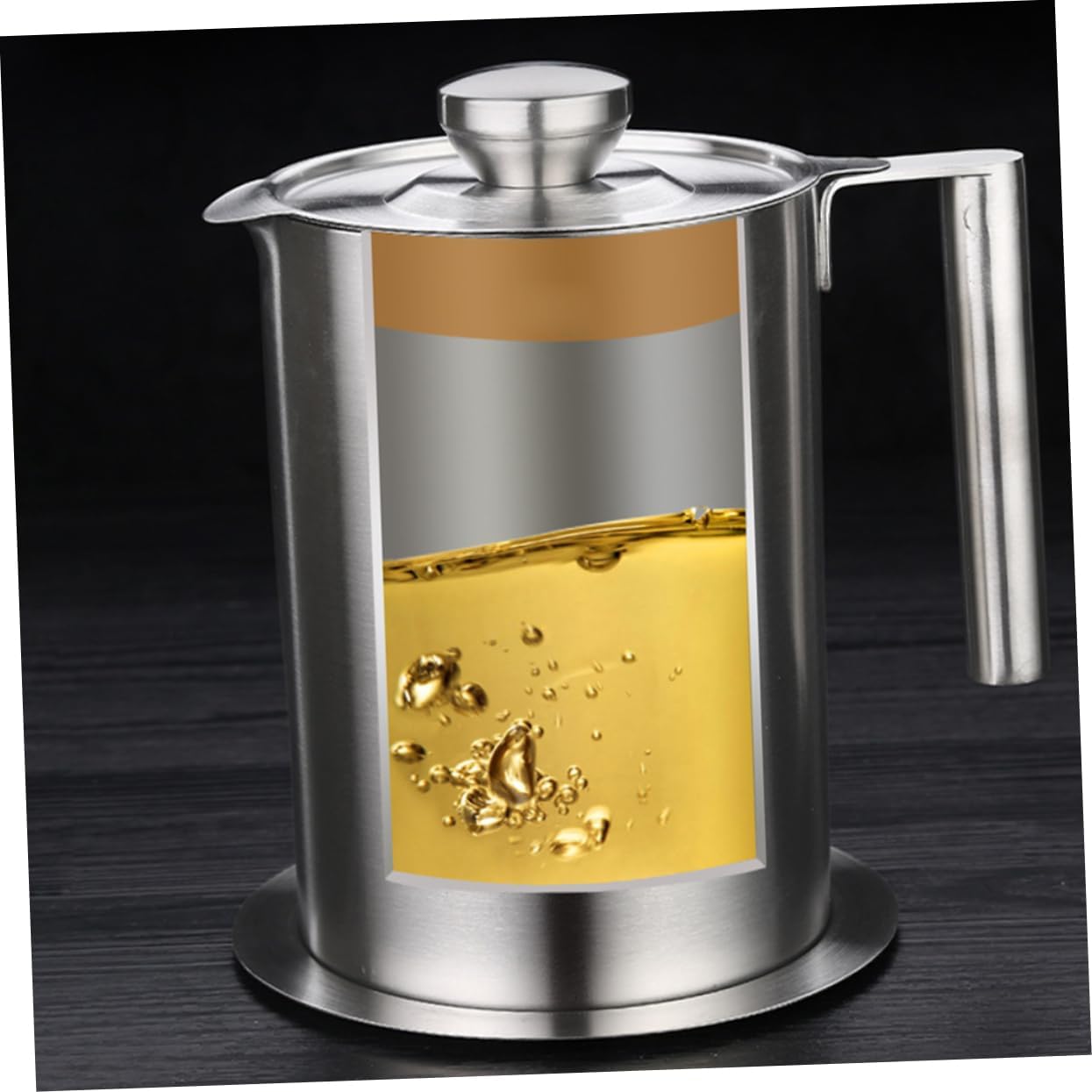 1pc Stainless Steel Oil Filter Pot with Strainer Lid Kitchen Oil Can Handle for Home Restaurant Use