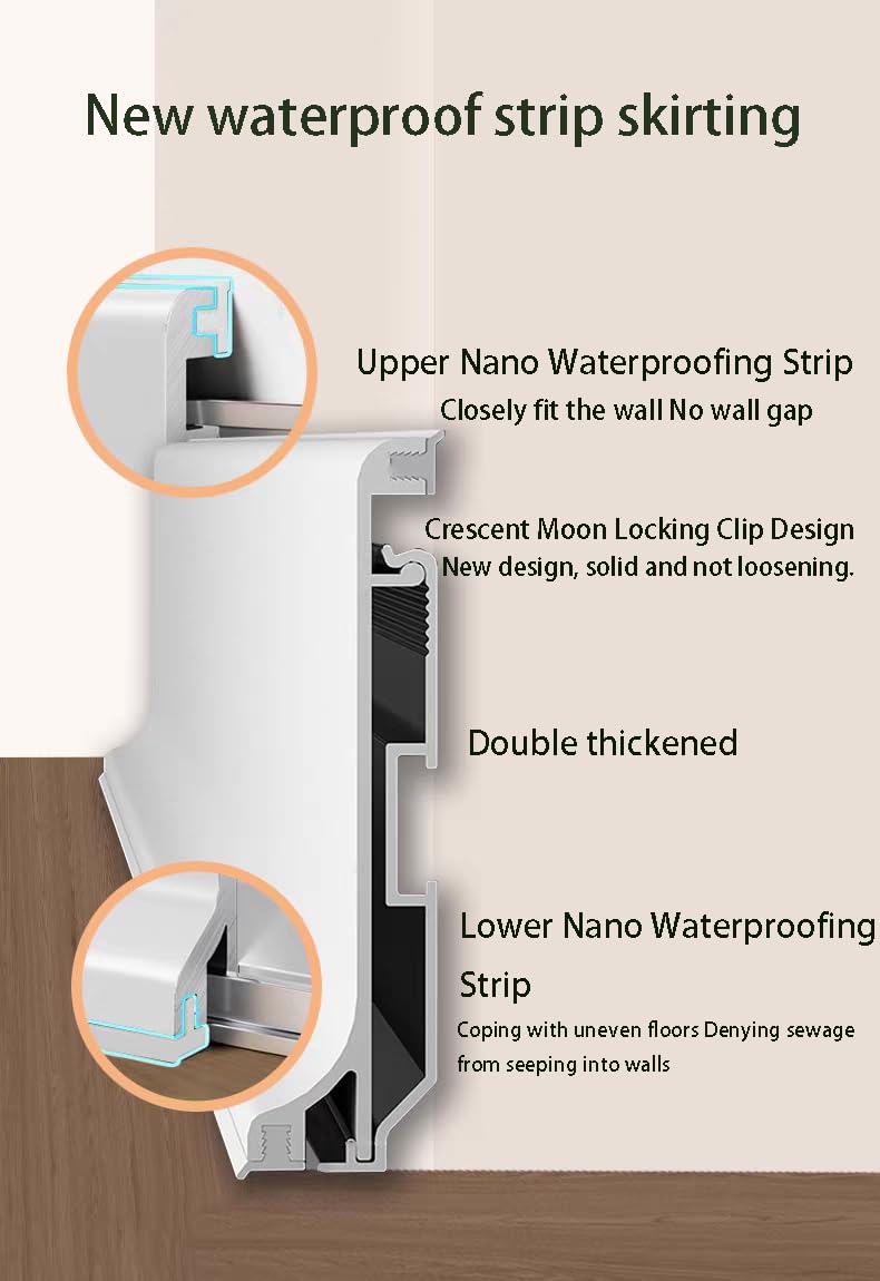 3 Pack Aluminium Metal Baseboard Trim, Light Gray 60mm x 2500mm / 2.36 in x 8.2 ft Total 24.6 ft Wall Base Board Cover Molding Skirting Trim, Arc Shape Snap-in Installation No Gap Waterproof