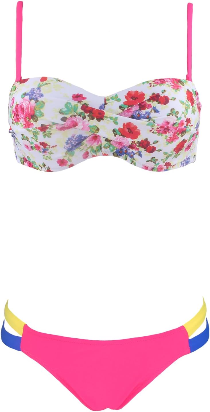 JingQi Women's Bandeau Push Up Floral Beach Swimwear Bikini