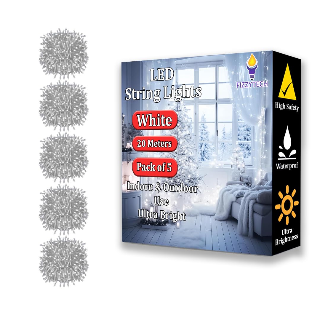 fizzytech Plastic 60 Led Rice Light For Decoration Strip And Series Light For Diwali Christmas Lights Of Home Decoration, Bedroom Wedding, Birthday Party Patio-20 Meter (Pack Of 5, White) (B0CZXY9JFN) Amazon Price History, Amazon Price Tracker
