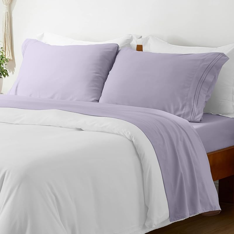 King Bed Sheet Set + Duvet Cover Set Bundle&Save - Hotel Luxury Bedding - Bundle Includes: 4pcs Bed Sheet Set and 5pcs Duvet Cover Set (King, Lavender/White)