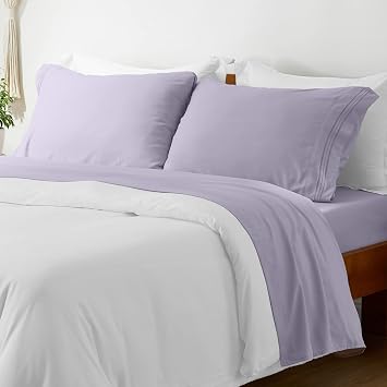 Mellanni King Bed Sheet Set + Duvet Cover Set Bundle&Save - Hotel Luxury Bedding - Bundle Includes 4pcs Bed Sheet Set and 5pcs Duvet Cover Set King, Lavender/White