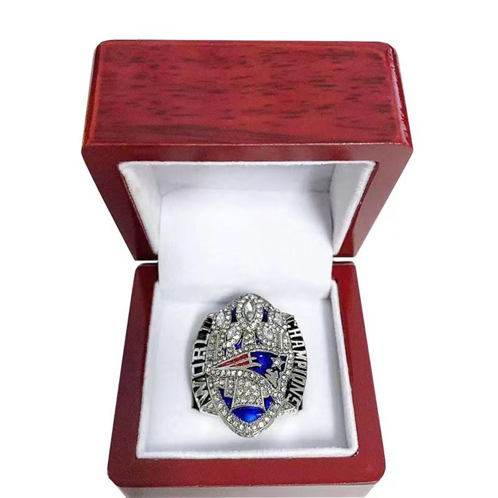 Ringe Zur Nationalen Fußballmeisterschaft 2018 Patriot-Champion-Ring Mit Holz-Schaubox Rugby-Souvenir-Schmuck Geschenke Für Fans Familie Freunde Alumni