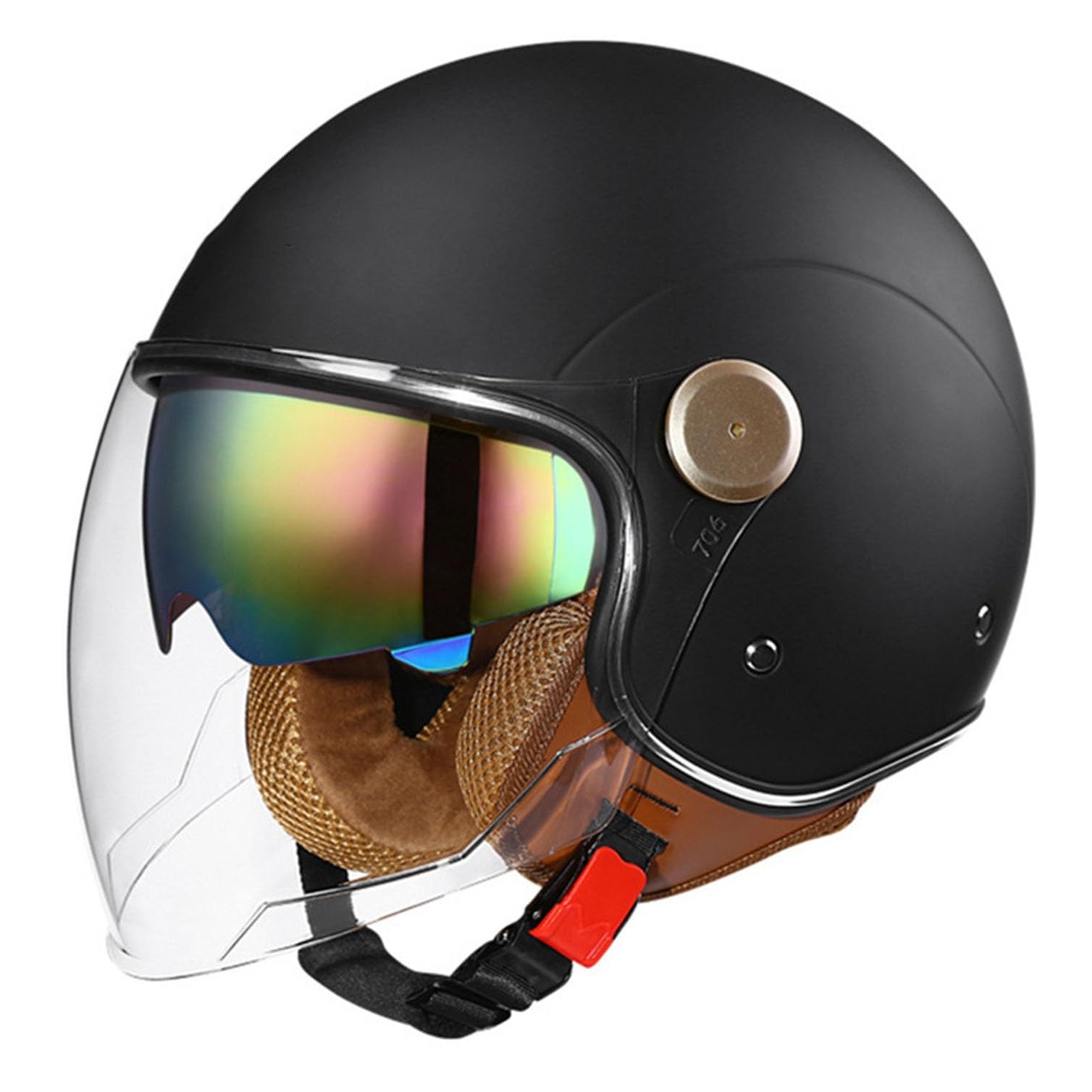 Casque Moto Vintage Casques Jet avec Double Visière Casques Bols Casque Mobylette Homologué ECEDOT Rétro Demi Casque Moto Vélo Scooter Chopper pour Adultes Homme Et Femme(4,L=59~60cm)