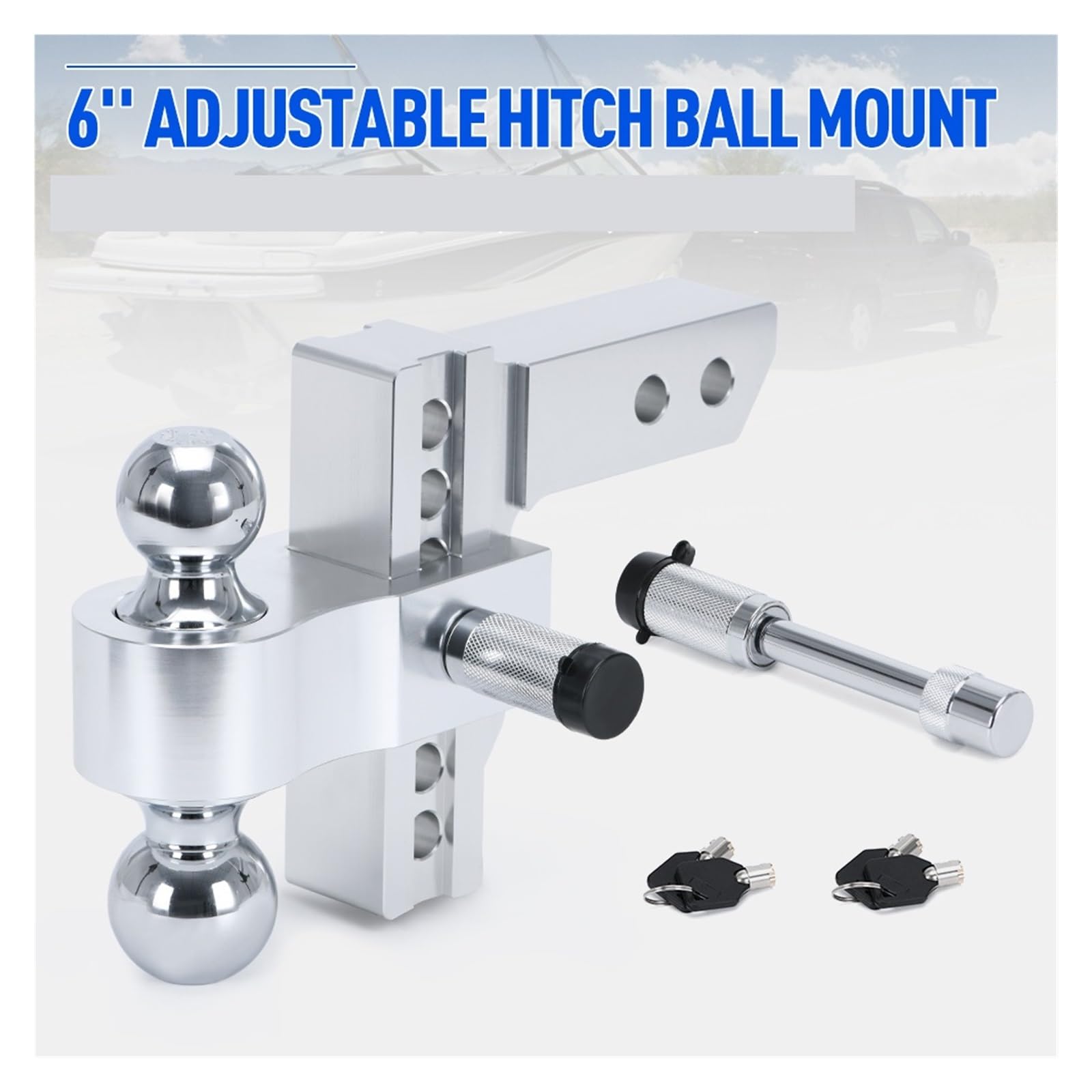 Attache Remorque, Récepteur 2'' Attelage De Remorquage Réglable en Hauteur/Hauteur De 6'' À Double Boule avec Verrouillage 10 000 LB