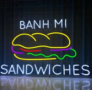 Banh Mi Neon Sign, Banh Mi Sandwiches Led Sign, Vietnamese Banh Mi Neon Sign, Vietnamese Food Room Restaurant Wall Decor,Sandwich Store Sign Size:18inches
