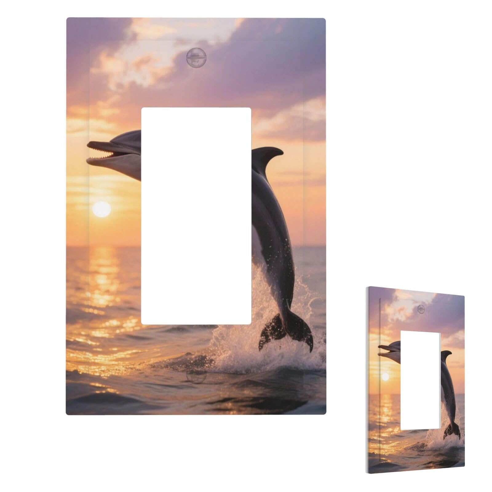 Fekiloot 1 Gang Dolphin Sunset Wall Plate Cover Modern Decorative Light Switch Cover Unbreakable Receptacle Outlet Covers For Living Room Bedroom Home Decor