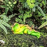 Jy.Cozy Miniature Garden Frog Figurines - Little Frog Statue Lying Down and Sleeping, Funny Resin Fr