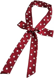 Women Polka Dots Skinny Scarf, Long Skinny Neck Tie For Scarves bags/Waist Belt NWJ-8 (white and red polka dot)
