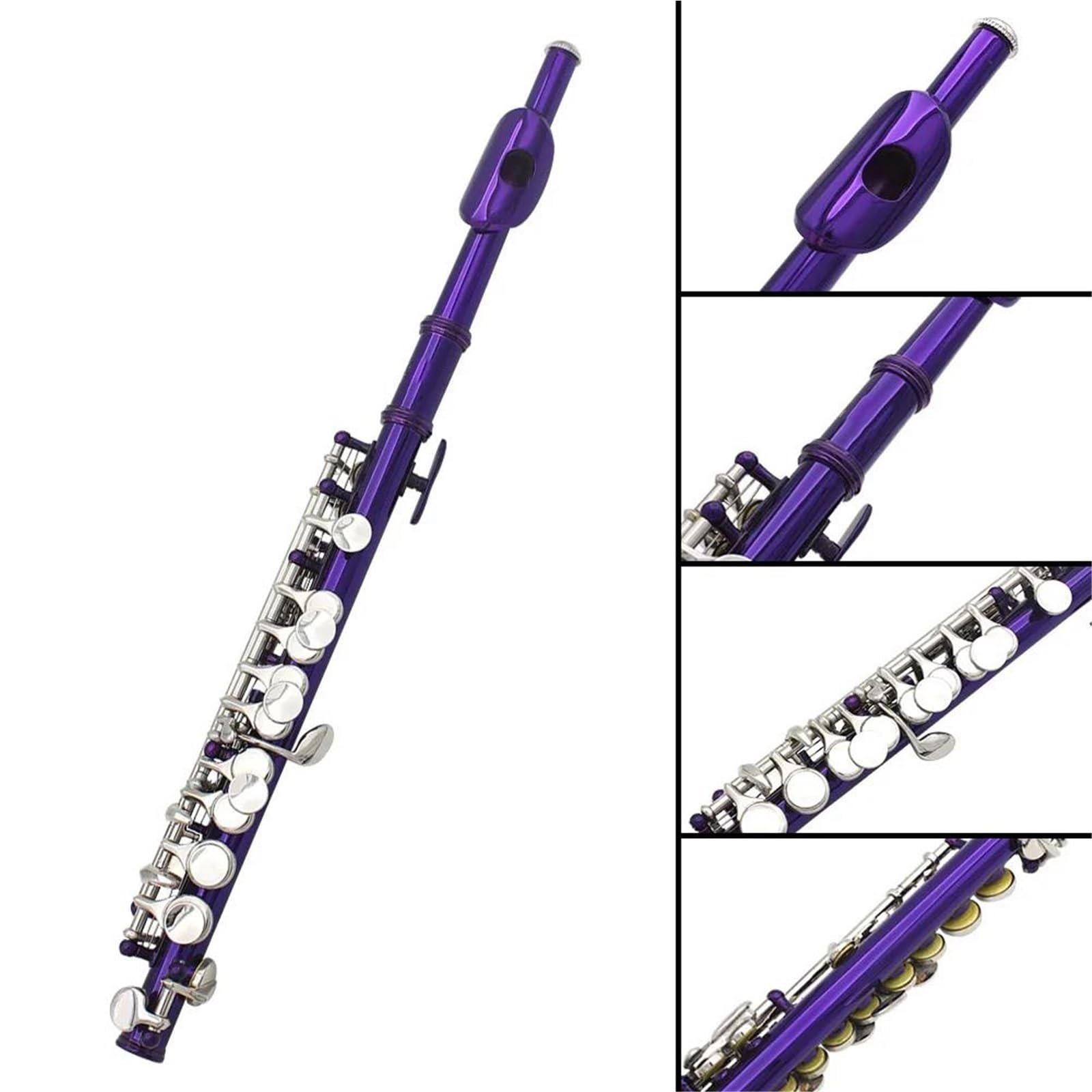 Classic Flet Poprzeczny Klucz C Piccolo 16 Z Zamkniętym Otworem Korpus Miedzioniklowy O Połowie Rozmiaru Profesjonalny Instrument Dęty Drewniany(Silver)