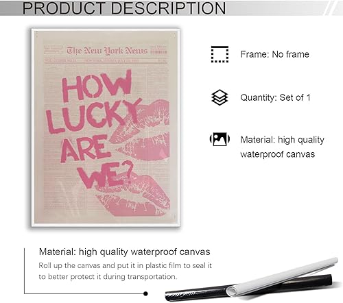 Miniatura 2 de Impresión artística moderna de labios rosados, arte retro estilo periódico, póster de labios de la suerte para decoración de dormitorio