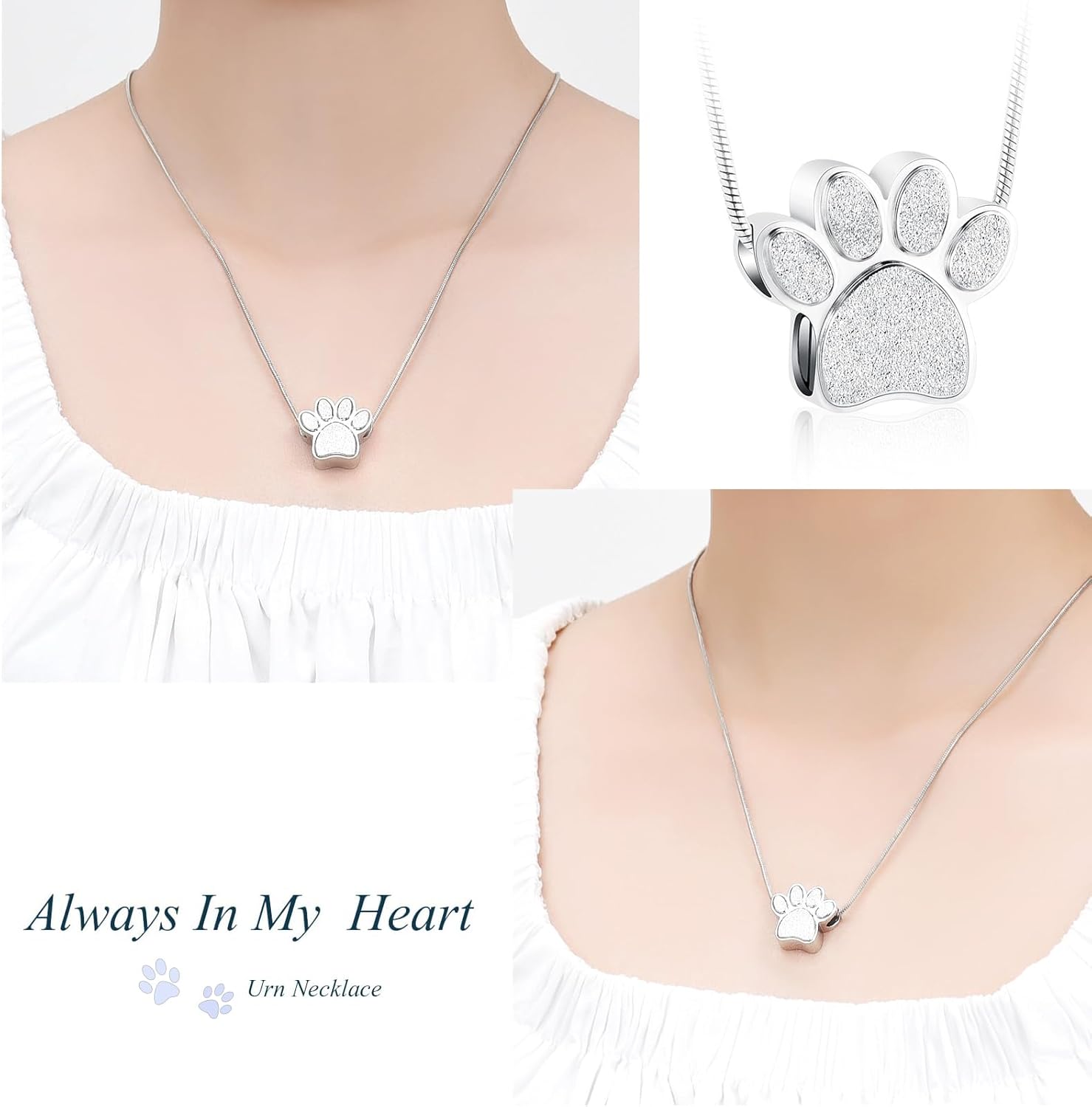 zeqingjw Pet Cremation Jewelry for Ashes Pendant Paw Print Pet Heart Urn Necklace Memorial Keepsake Jewelry for Pet/Dog's/Cat's Ashes - Image 7
