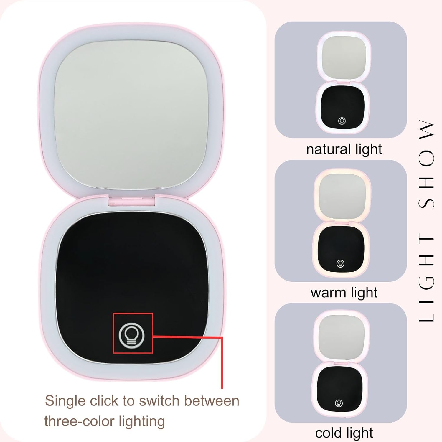 Dual-Side Illuminating Beauty Mirror - 1X/5X LED Makeup & Grooming Hand Compact with Touch Control, Memory Function, Long-Lasting Charge for Flawless Detail Work