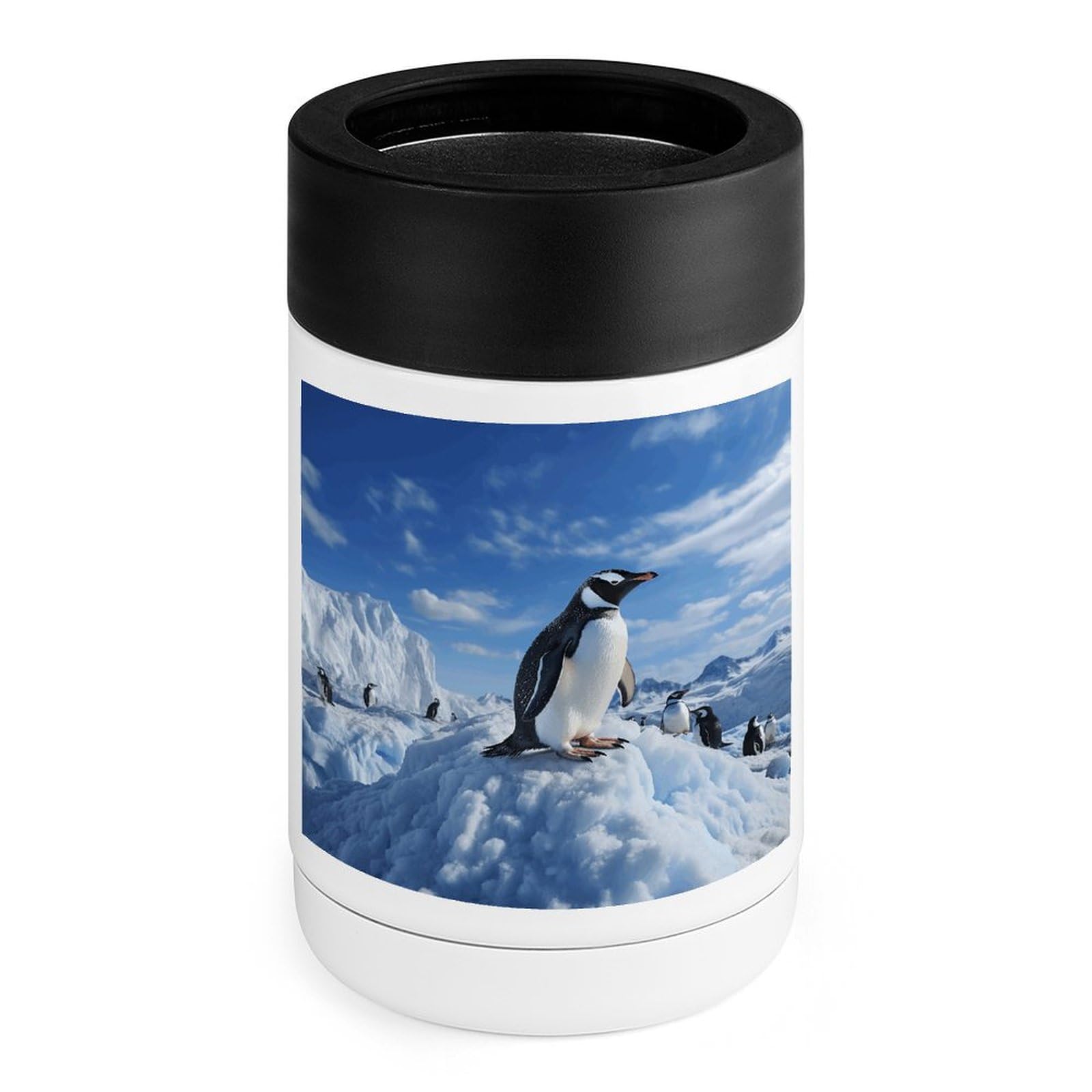 Stainless Steel Beverage Cooler with Silicone Sleeve, Snow Mountain Penguin Print Multipurpose Drink Chiller for Home, Office, and Outdoor Use