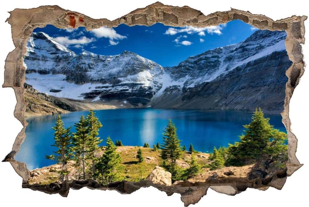 Pegatinas de Pared rotas 3D Montañas lago nieve calcomanías murales extraíbles decoración de Sala de Arte de Vinilo para Sala de Estar Dormitorio Cocina 70x110cm