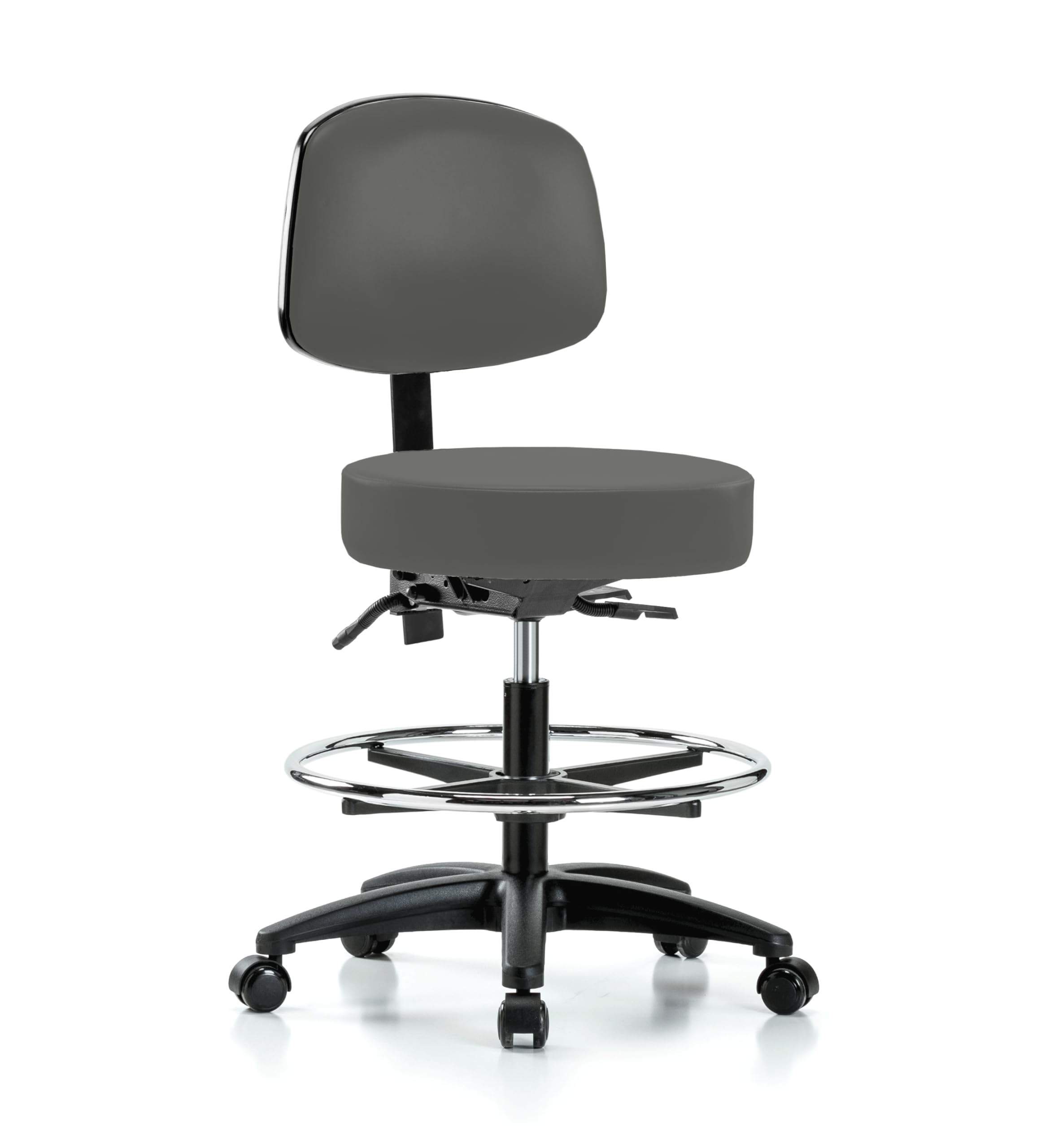 Perch Exam Stool with Foot Ring, Casters, 21-28.5", Charcoal