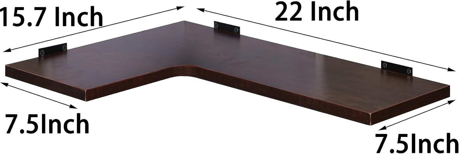 YYWUOJJ 22 Inch Corner Shelf Wall Mounted, Corner Floating Shelves for Wall, Set of 4 Dark Brown