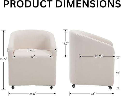 Miniatura 2 de Sillas de comedor con ruedas, sillas de comedor y cocina tapizadas de terciopelo beige, sillón lateral moderno con ruedas para dormitorio, sala de