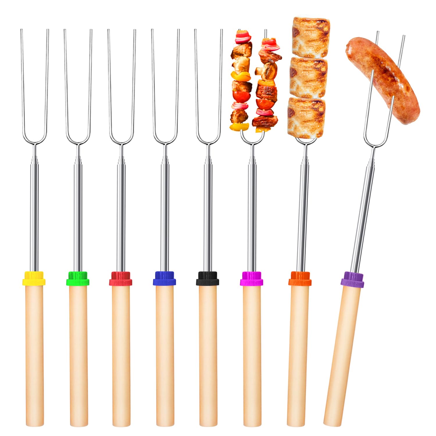 XPOOP 5Pcs Bastoncini di Marshmallow in Acciaio Inox, Spiedini Barbecue Allungabile, Spiedi per Griglia, Forchetta Grill Telescopica, Spiedini per Barbecue per Falò Campeggio BBQ Party Picnic Pasto