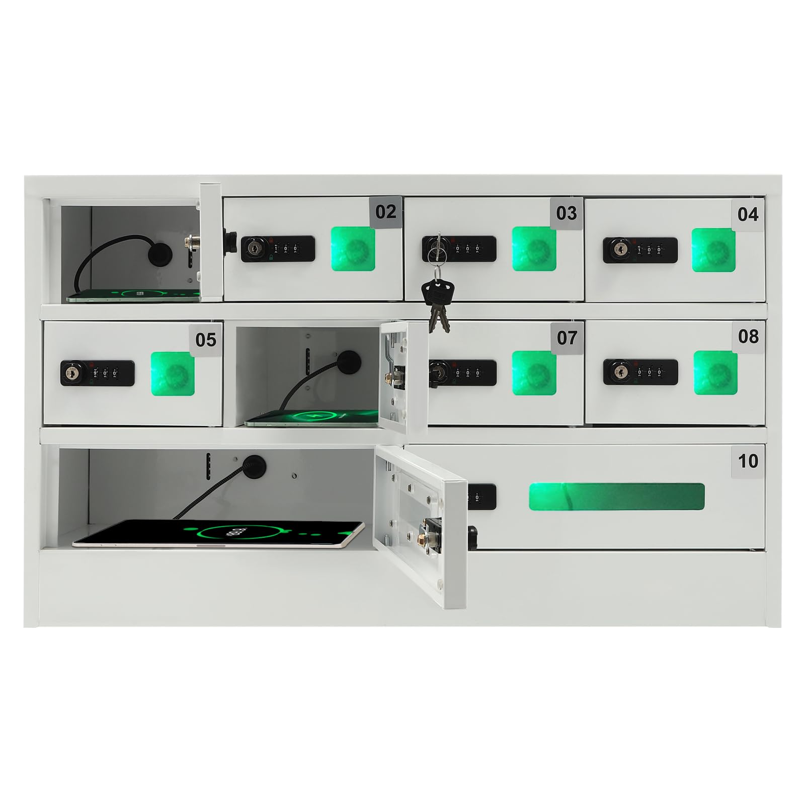 Gdrasuya10 10 Slots Cellphone Locker Charging Station, Phone Charging Cabinet with Door Locker & Keys Steel Mobile Phone Locker, Phone Locker Box for Employees Classroom Office