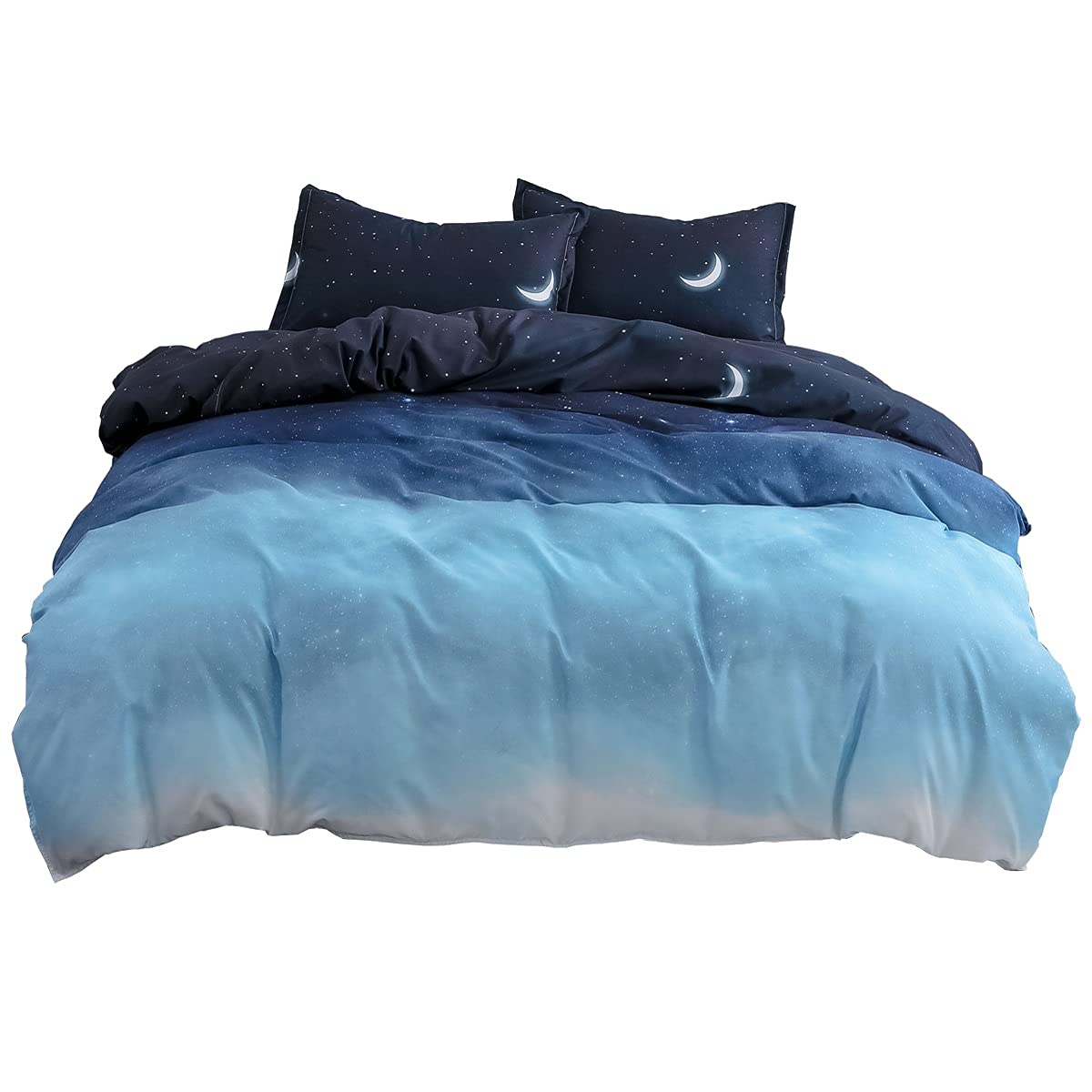 Erosebridal Duvet Cover Twin Size, Moon Stars Blue Comofrter Cover Set for Kids Boys Women BedroomDecor,Galaxy Starry Sky Bedding Set Breathable Reversible Quilt Cover with 1 Pillow Case, White