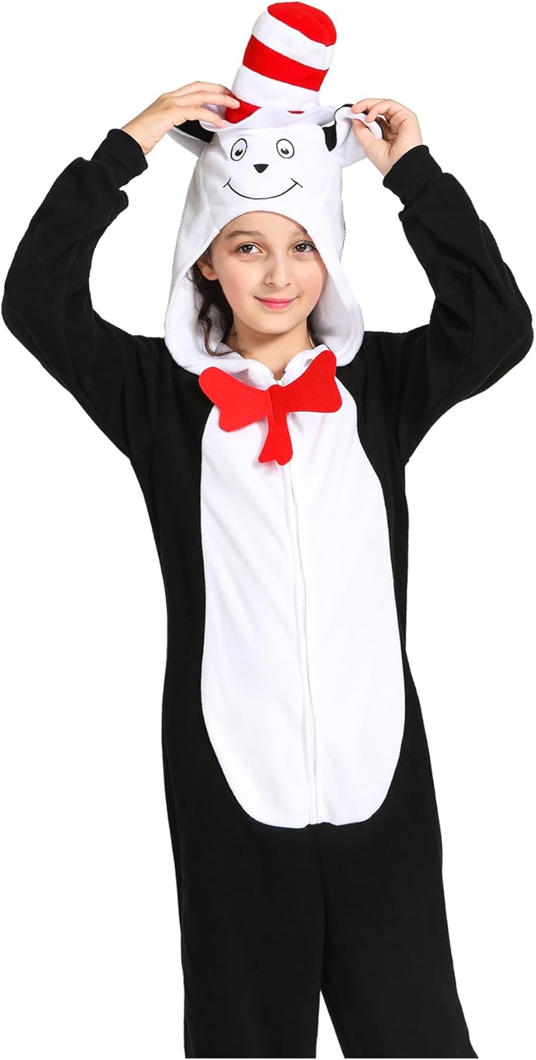 Wizland Cat Costume Onesie for Kids Book Character One Piece Plush Animal Jumpsuit, Halloween Christmas Boys&Girls Sleepwear - Image 3