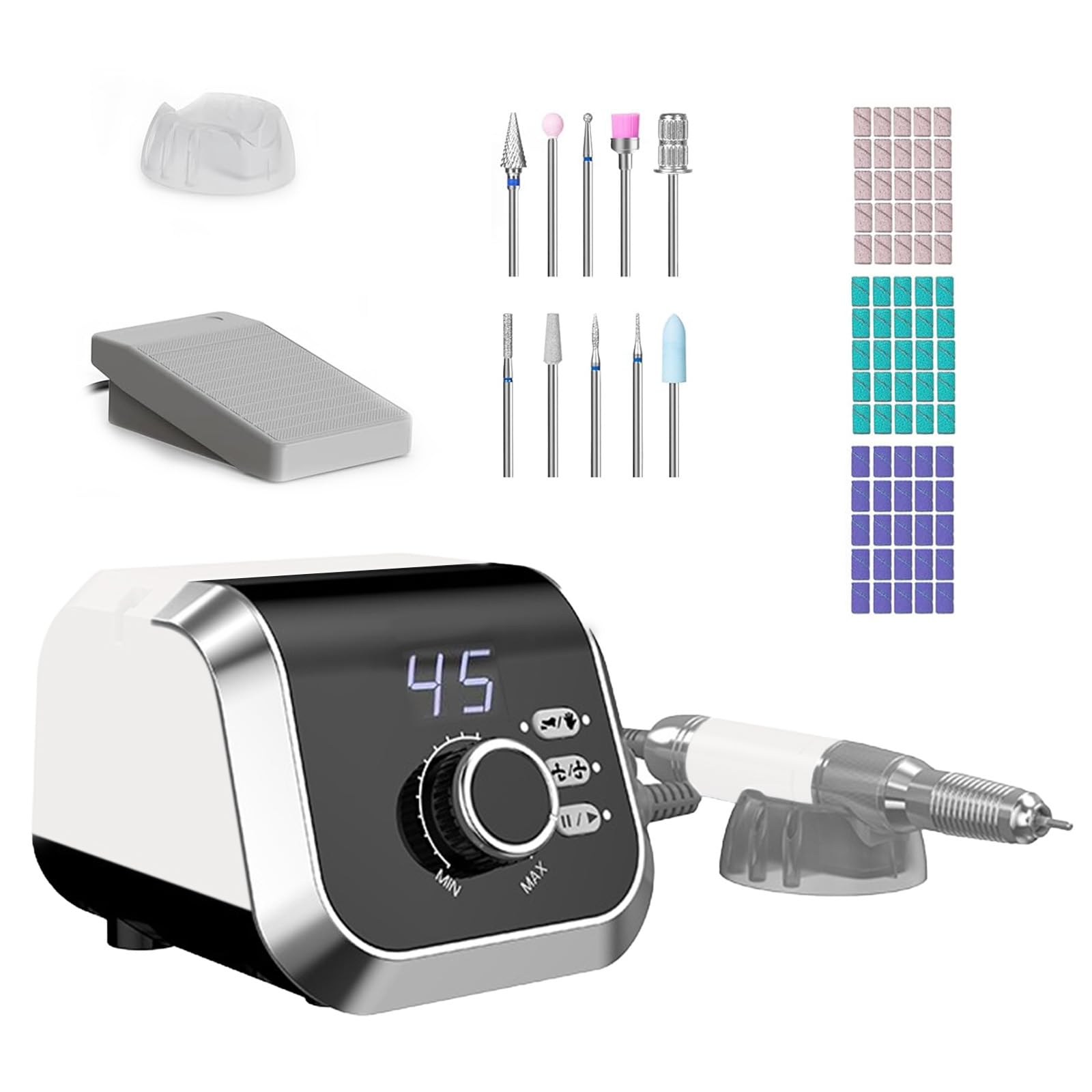 Torno para Uñas, 45,000 RPM Torno para Uñas Profesional, Limas de Uñas Profesionales con 45 Niveles Ajustables y Pantalla LCD, Set de Lima Electrica Uñas para Uso Doméstico y Salones de Uñas