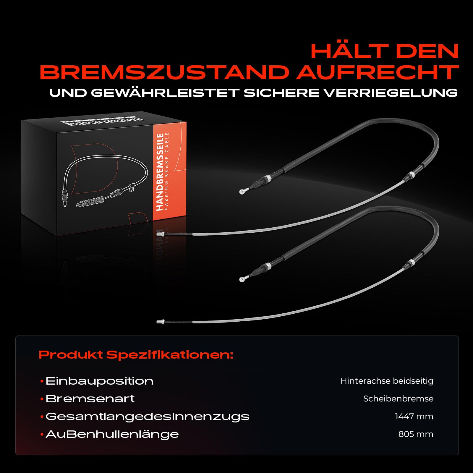 Frankberg 2X Handbremsseile Hinten Kompatibel mit A3 8P1 1.2L-3.2L 2003-2012 Handbremsseil Altea 5P1 1.2L-2.0L 2004-2023 Leon 1P1 1.2L-2.0L 2005-2012 Replace# 1K0609721BE