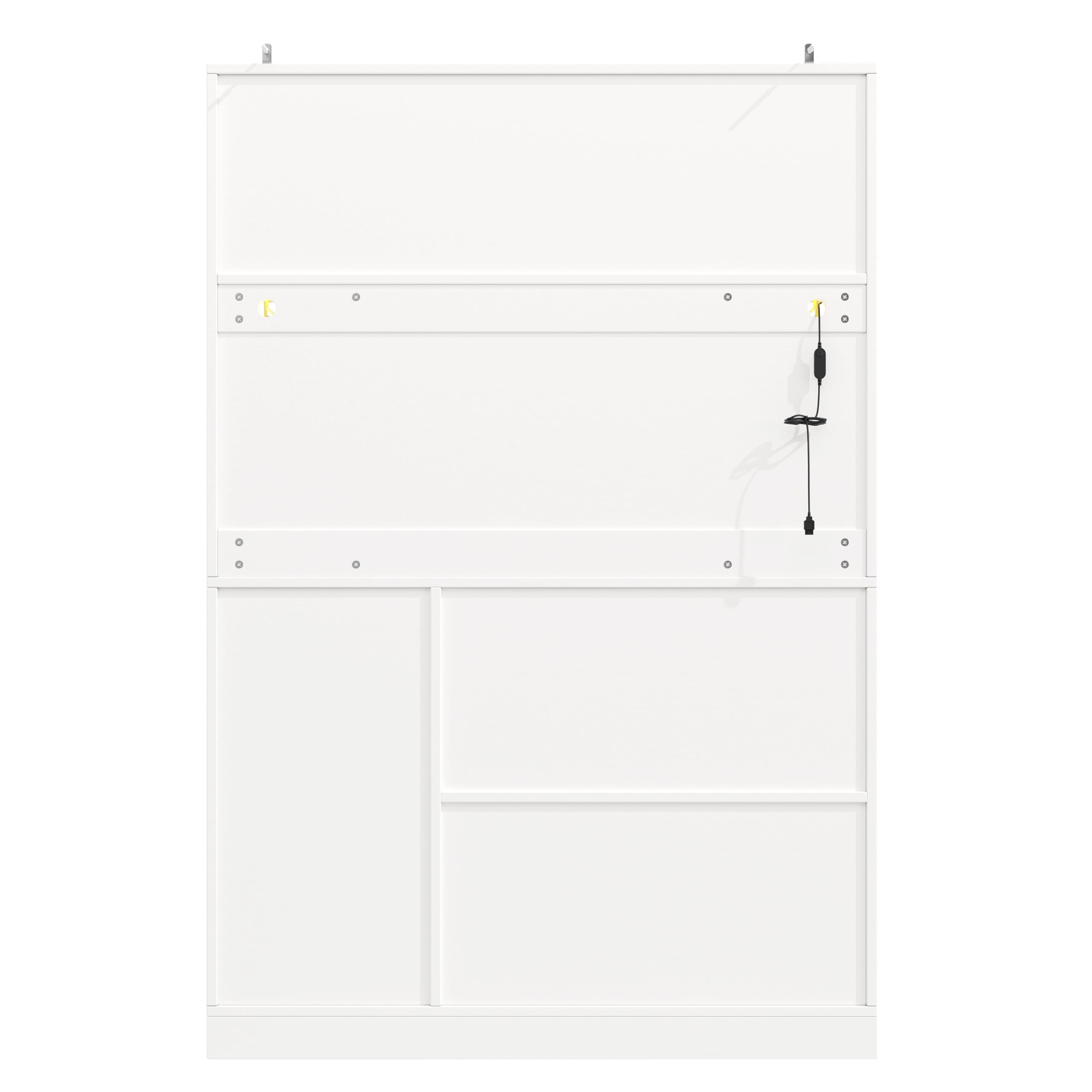 Kebnor Seitenboard/Aufbewahrungsschrank/Küchenschrank/Buffetschrank, 120x40x188cm, Landhausstil, 4 Türen, mit LED-Lichtleiste & Getränkehaltern (Weiß)