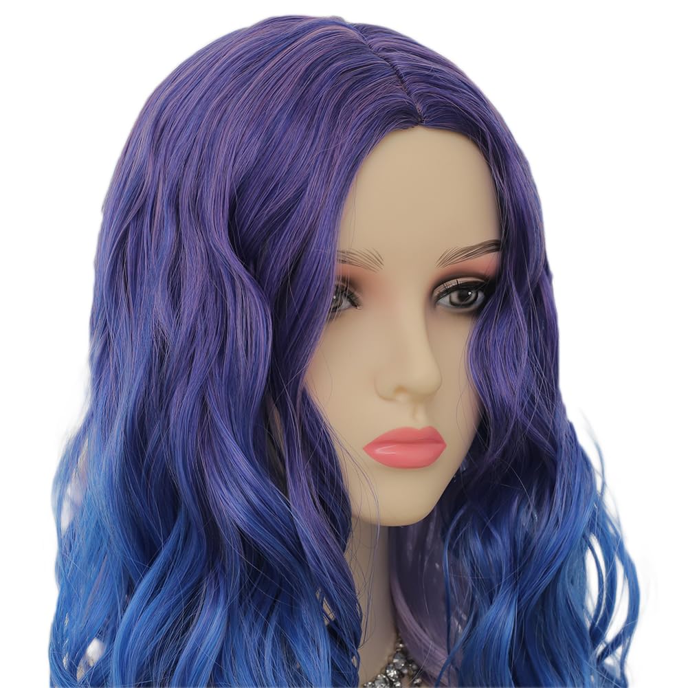 Blue and Purple Curly Women Wigs Long Wave Middle Part Synthetic Wig for Halloween Cosplay Wigs (Mixed Blue) - Image 7