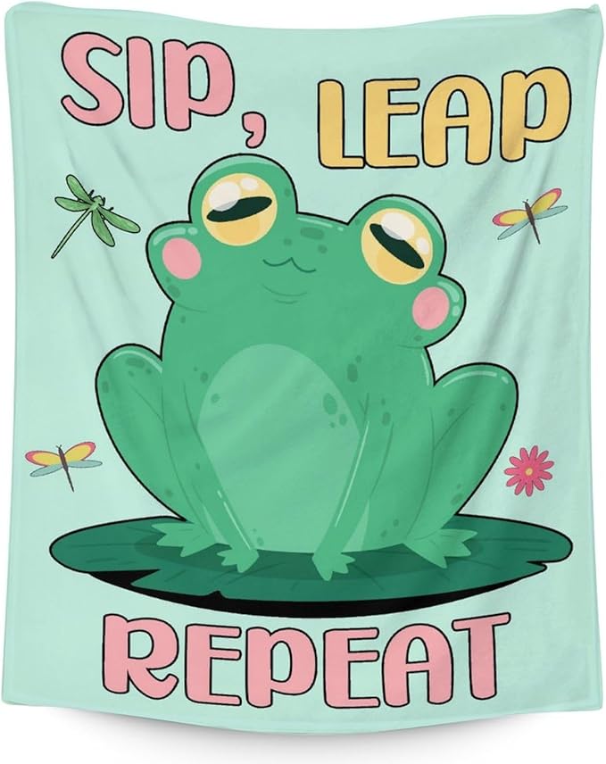 Mercuryelf Frog Throw Blanket - Soft, Fuzzy & Warm - 40x50 Inches Flannel Blankets for Travel, Office - Light Green Funny Throws Gift for Kids