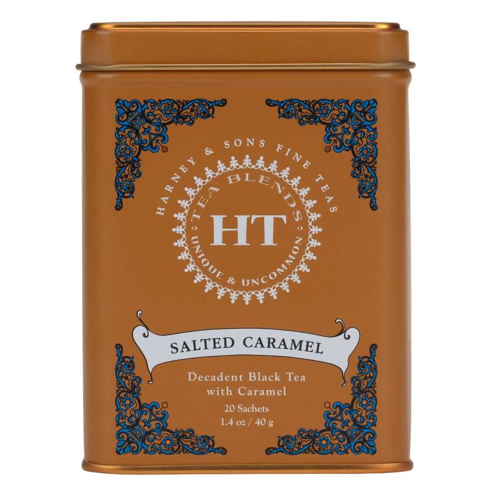 Harney & Sons Salted Caramel Tea, 20 Stück Beuteldose | Schwarzer Tee, gesalzenes Karamellgeschmack, ein Hauch von Himalaya-Salz, koffeinhaltig