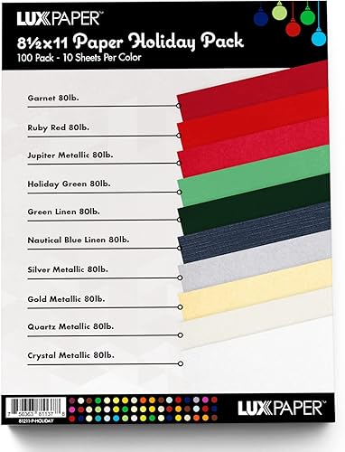 Miniatura 3 de LUXPaper Paquete variado de papel de 8.5 x 11 pulgadas  Tamaño carta  Varios colores festivos  Texto de 80 libras  100 unidades